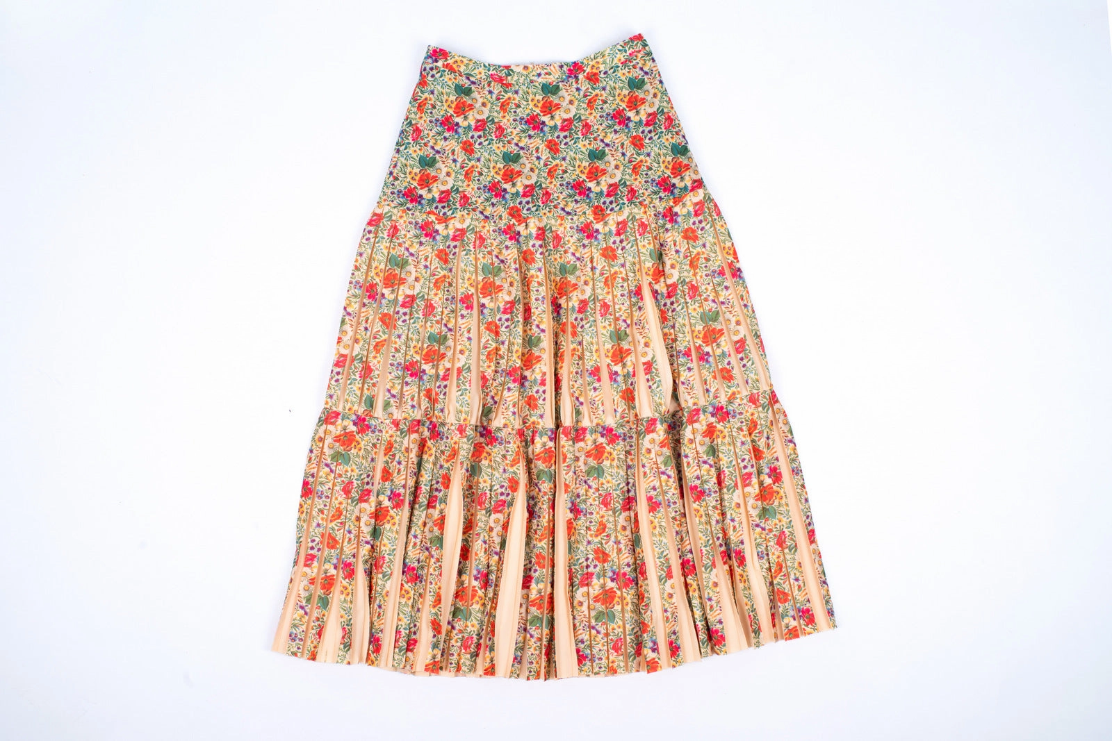 Vintage Floral Pleated Fit And Flare Midi Skirt, EU 36, US 6