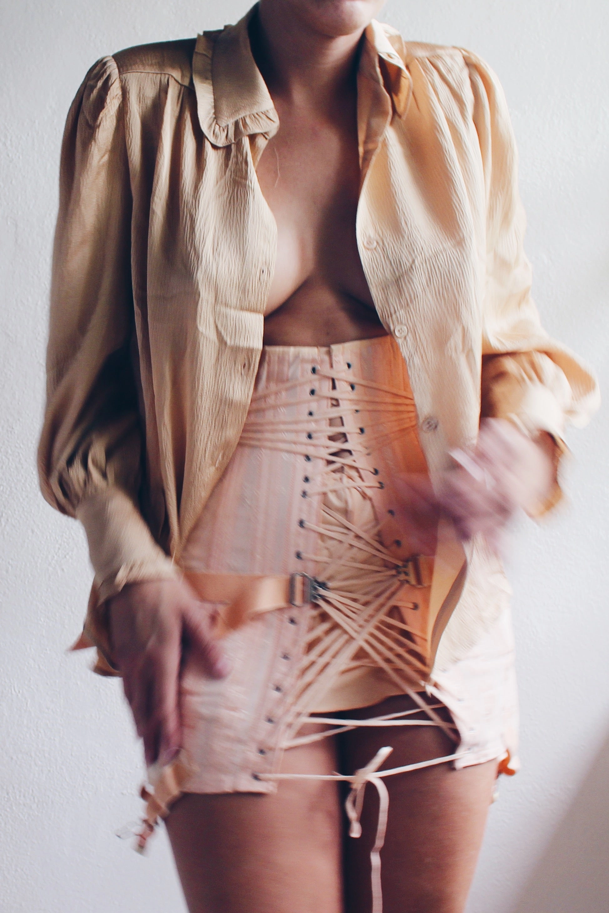 Vintage Peach Victorian Button-Up Blouse - Blush Edwardian Gothic Coquette | Billowy Sleeves Romantic Top