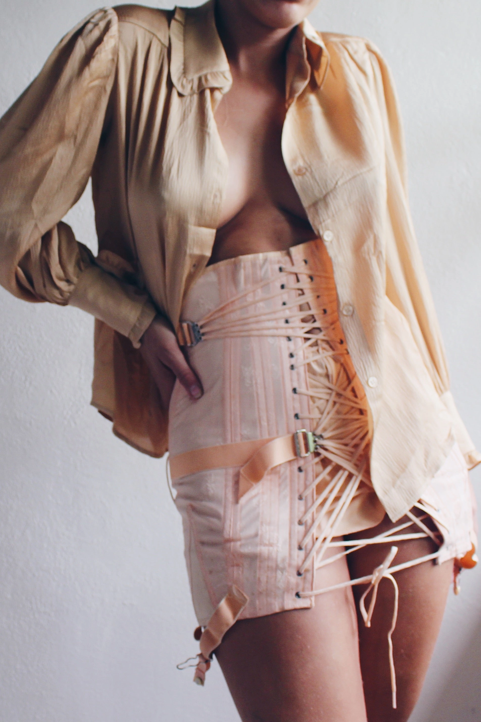 Vintage Peach Victorian Button-Up Blouse - Blush Edwardian Gothic Coquette | Billowy Sleeves Romantic Top