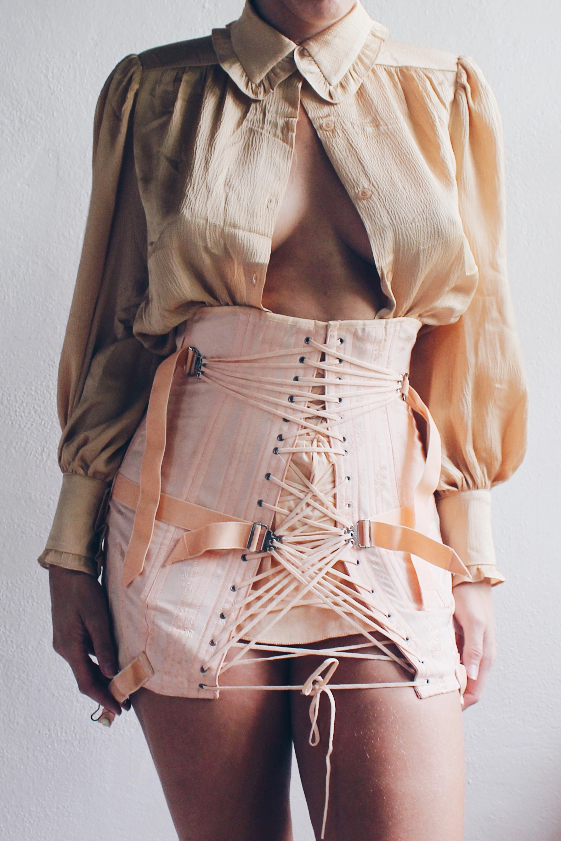 Vintage Peach Victorian Button-Up Blouse - Blush Edwardian Gothic Coquette | Billowy Sleeves Romantic Top