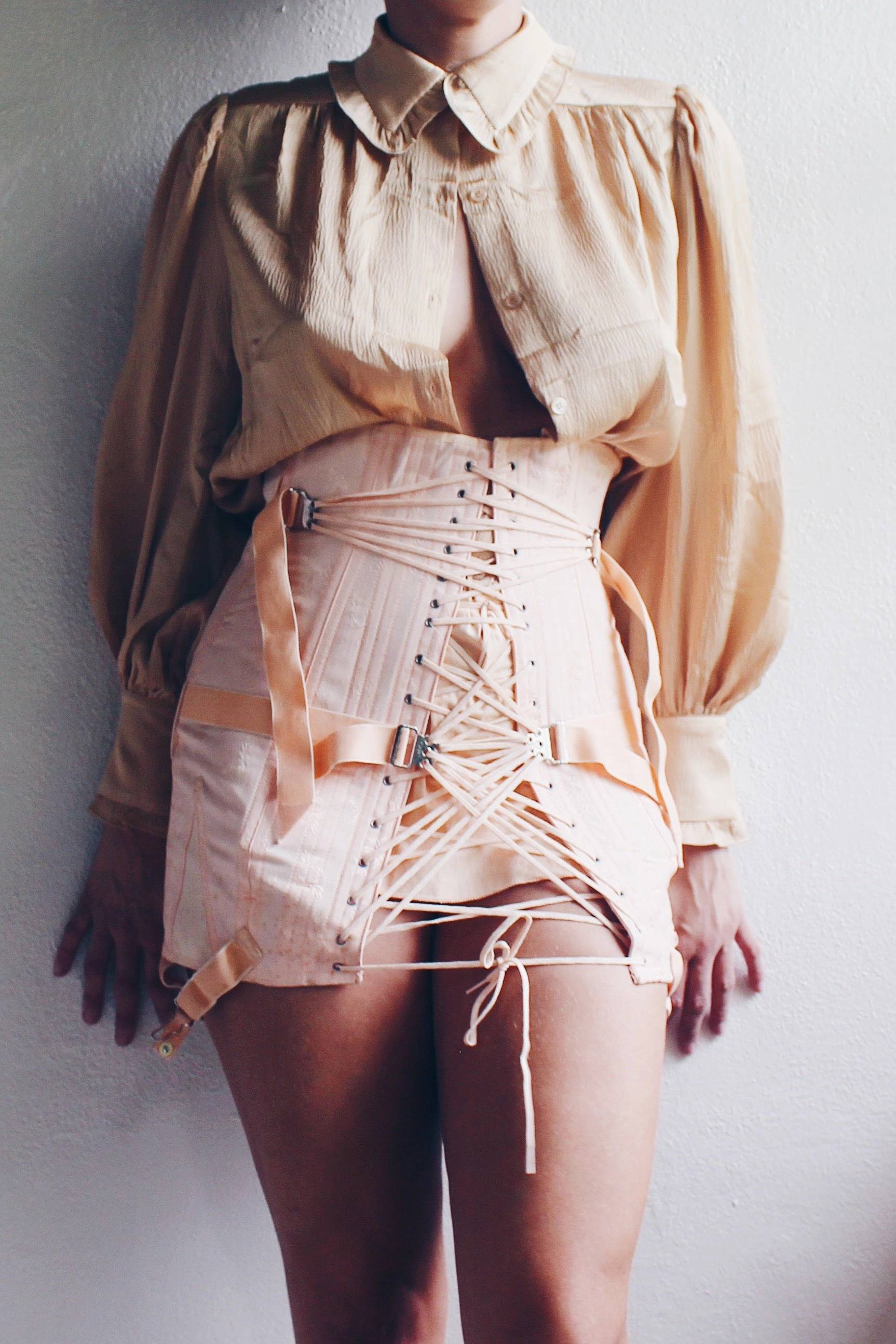 Vintage Peach Victorian Button-Up Blouse - Blush Edwardian Gothic Coquette | Billowy Sleeves Romantic Top