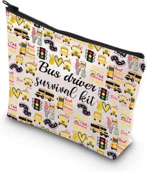 WCGXKO School Bus Driver Gift End Of Term School Bus Driver Gift School Bus Driver Survival Kit Cosmetics Bag (Bus Driver ever), Beige
