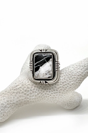 White Buffalo and Sterling Silver Ring (Size 7)