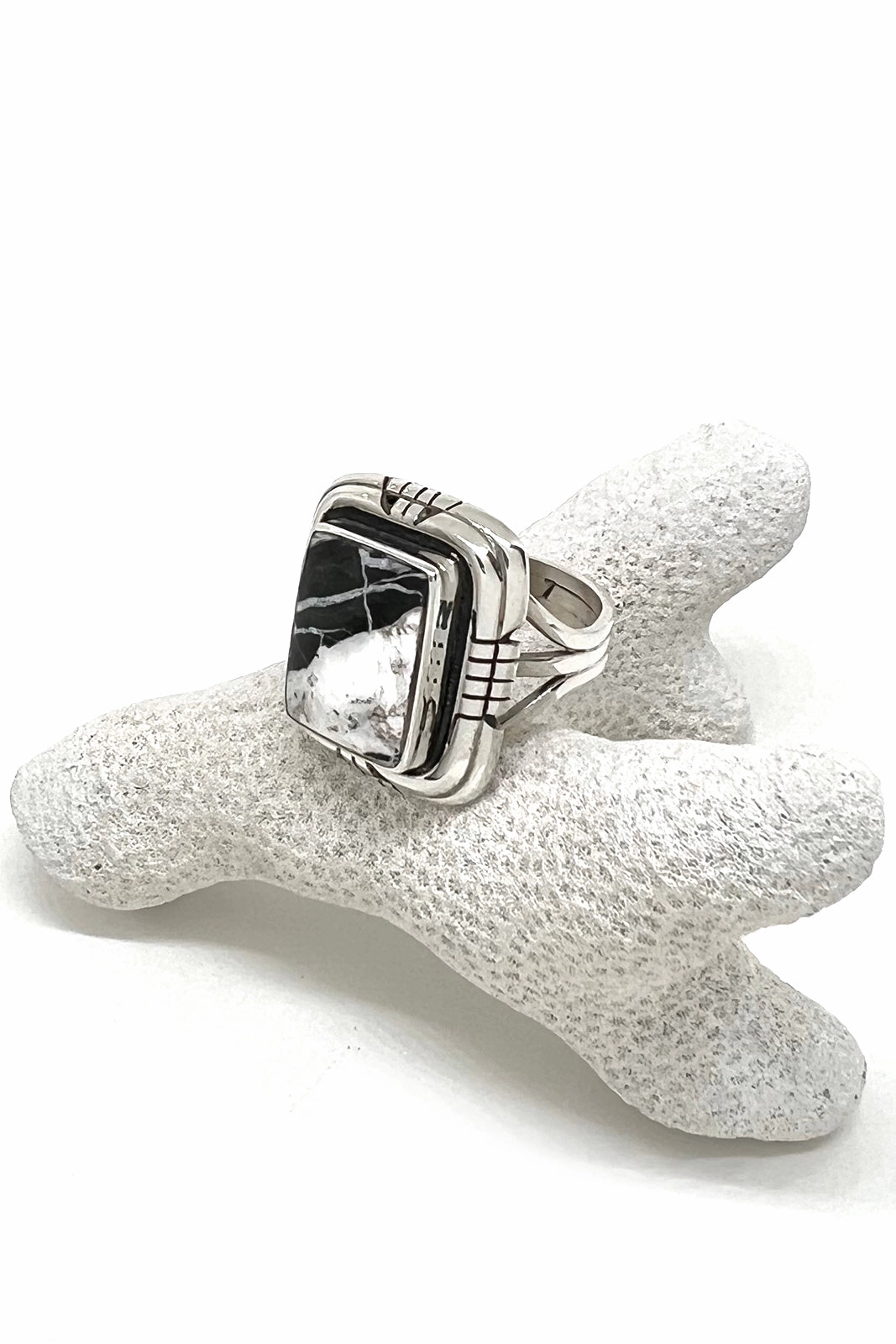 White Buffalo and Sterling Silver Ring (Size 7)