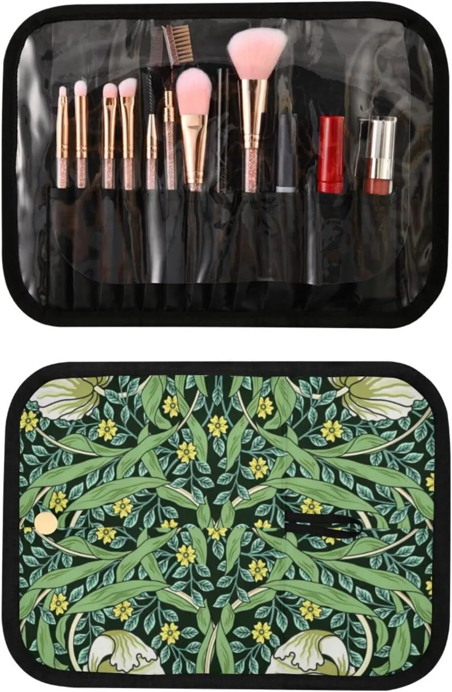 William Morris White Flowers, Yellow Flowers, Green Foliage Leaves 3 PCs Set Toiletry bags, 1 Women's Travel Cosmetic Bag, 1 Hanging Toiletry Wash Bag, 1 Brush Case, Portable Makeup Storage Case