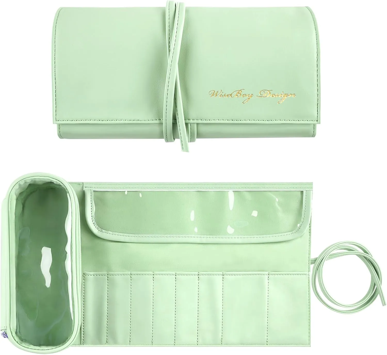 WiseBoy Makeup Brush Bag, Travel Makeup Brush Organizer, Cosmetic Bags Roll Up Brush Storage Bag with Transparent Waterproof Makeup Brushes Holder for Women and Girls