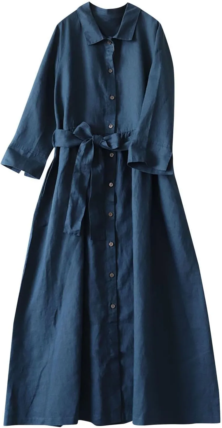 Women's Cotton Linen Casual Dresses 2024 Boho Flowy Dress Flowy Summer Midi Dresses Dressy Ladies Trendy Clothing