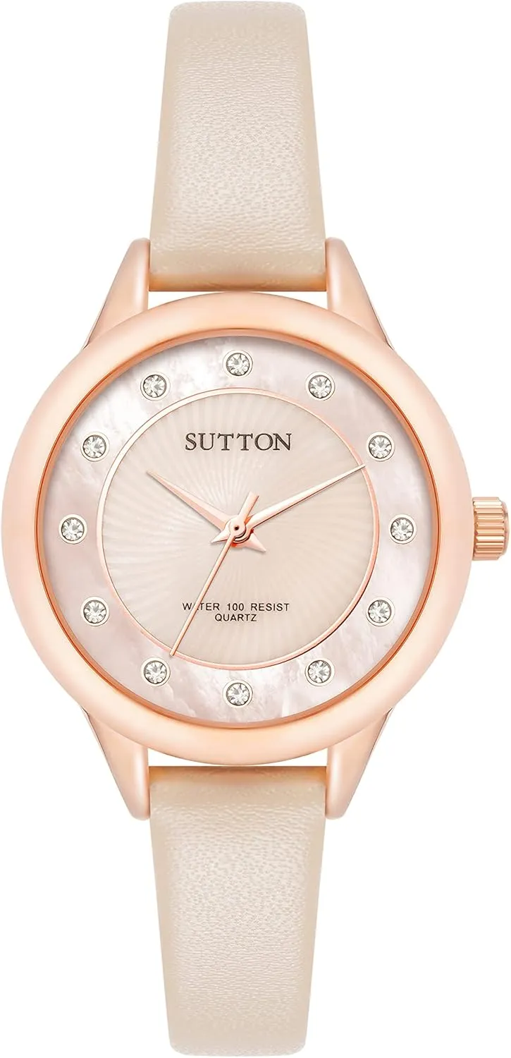 Women's Genuine Crystal Accented Leather Strap Watch