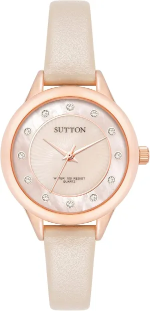 Women's Genuine Crystal Accented Leather Strap Watch