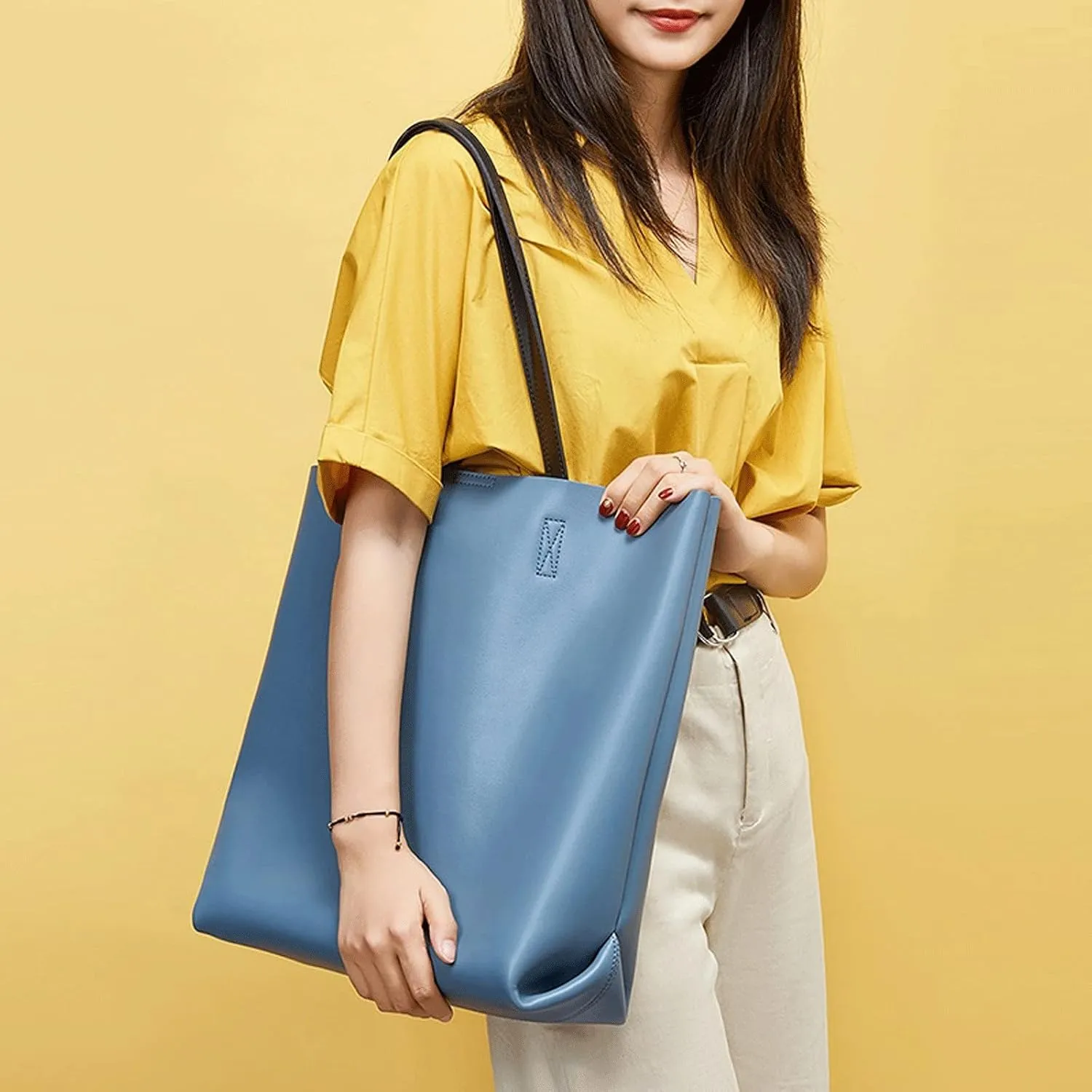 Women's Handbags Genuine Leather Shoulder Bag for Women Designer Ladies Handbag Large Capacity Casual Totes Female Composite Bag(Black)