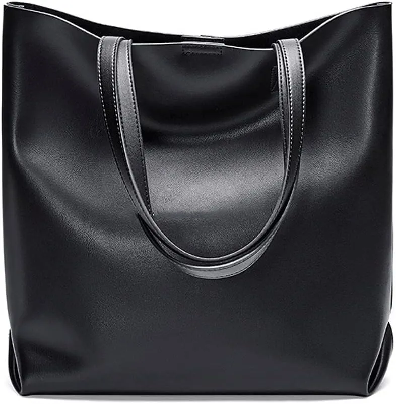 Women's Handbags Genuine Leather Shoulder Bag for Women Designer Ladies Handbag Large Capacity Casual Totes Female Composite Bag(Black)