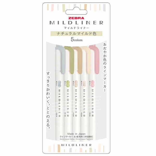 Zebra Mildliner Highlighter New Colour Natural | 5 Color Set WKT7-5C-NTC