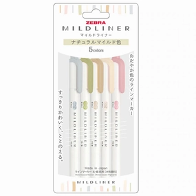 Zebra Mildliner Highlighter New Colour Natural | 5 Color Set WKT7-5C-NTC